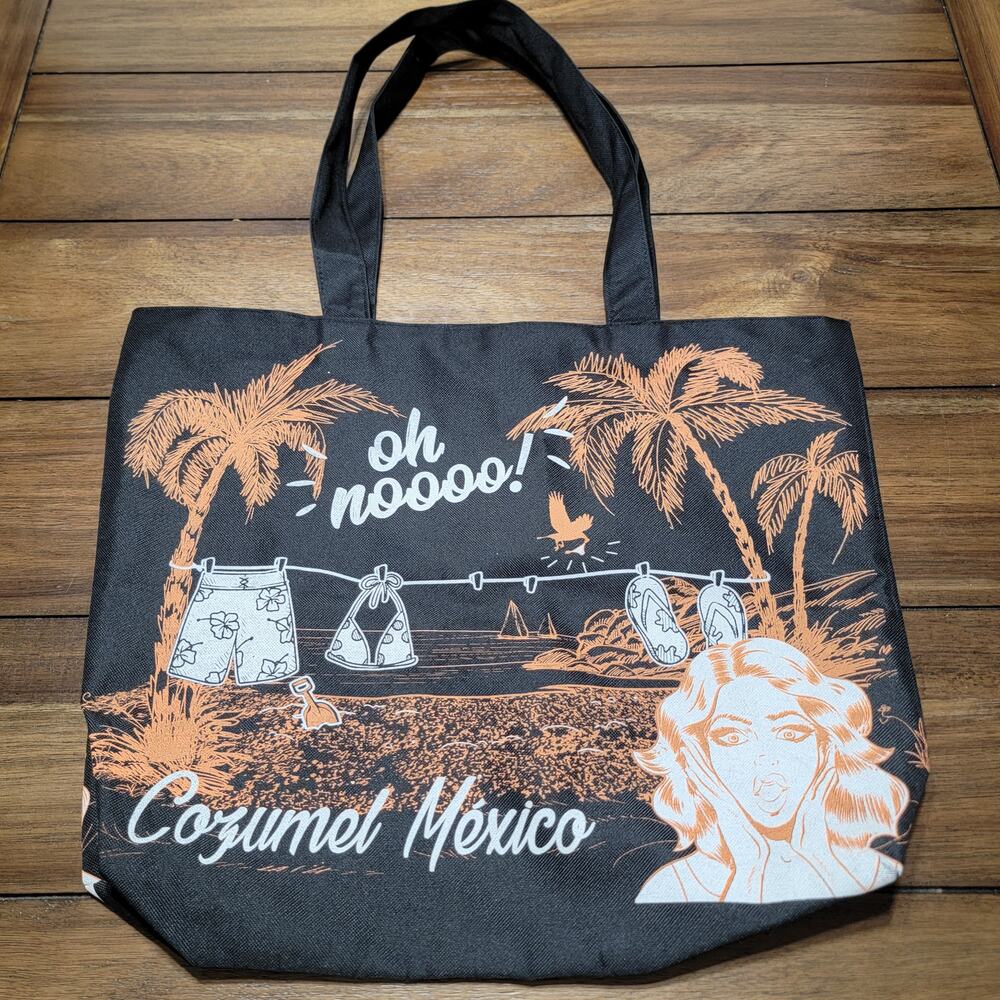 Black Cozumel Mexico Canvas Tote w/ Zipper "oh noooo!"